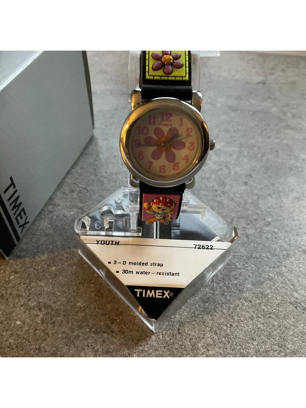 Timex Kids Watch T72622 Round Flower Pink Purple Dial Silvertone 3D Poly Band A1